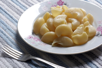 Close-up of pasta in a plate and fork