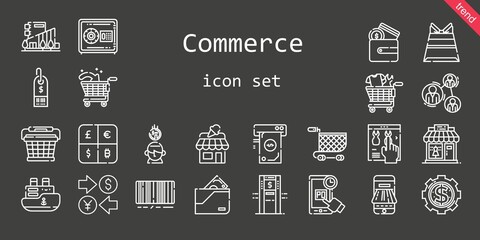 commerce icon set. line icon style. commerce related icons such as payment method, safebox, basket, online shopping, wallet, shop, mall, ship, analysis, supermarket, clothing shop, online shop