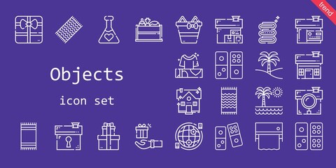 objects icon set. line icon style. objects related icons such as gift, palm tree, potion, beach towel, towel, domino, vegetable, house, internet, gifts