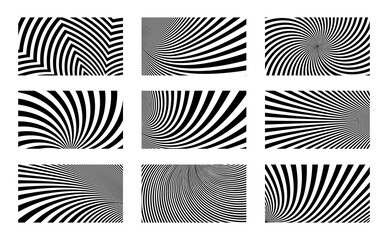 Set of Optical Illusion Backgrounds. Geometric pattern with stripes. Distorted lines. Op art vector design