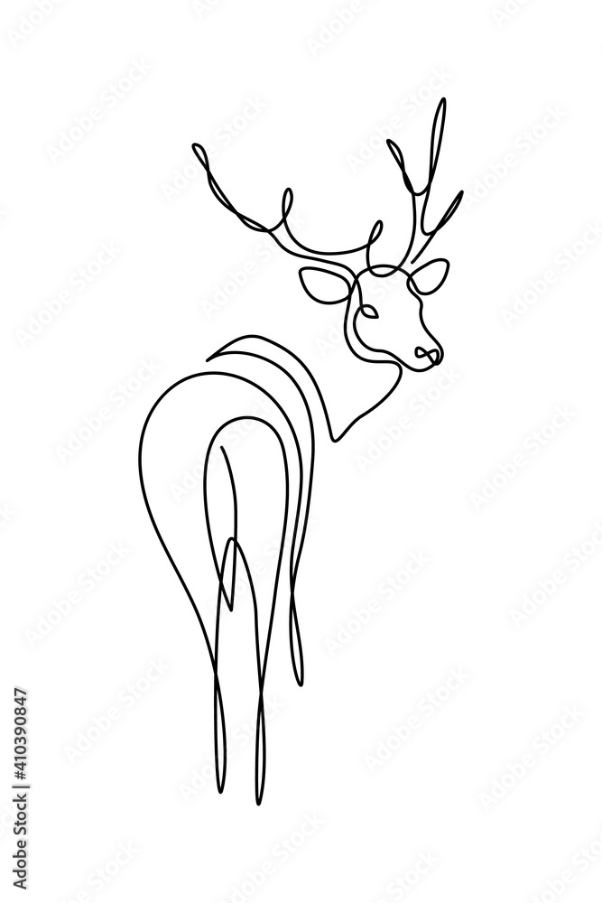 Wall mural fallow deer in continuous line art drawing style. reindeer minimalist black linear sketch isolated o