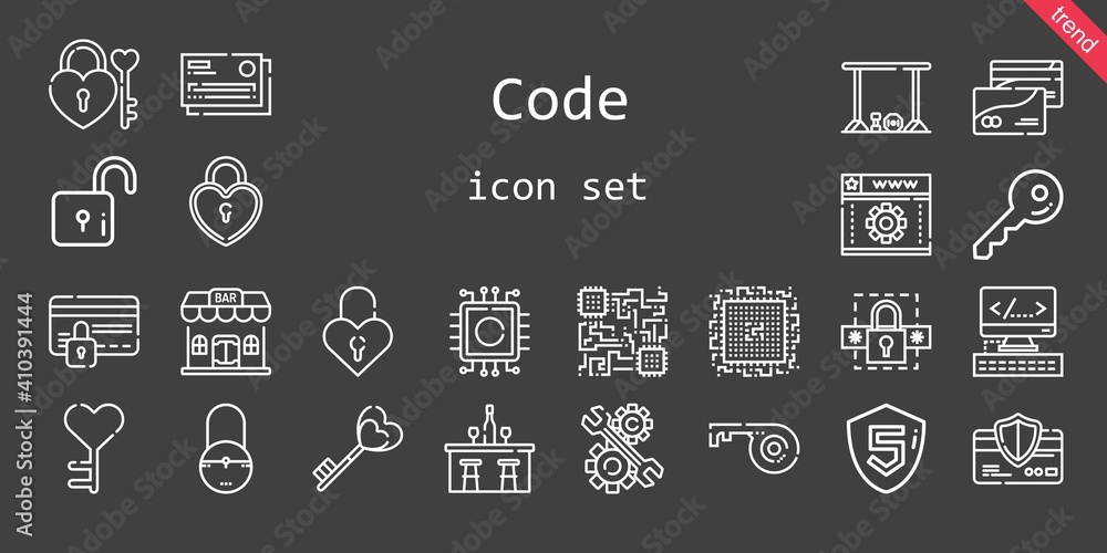 Poster code icon set. line icon style. code related icons such as password, bar, development, cpu, lock, ht