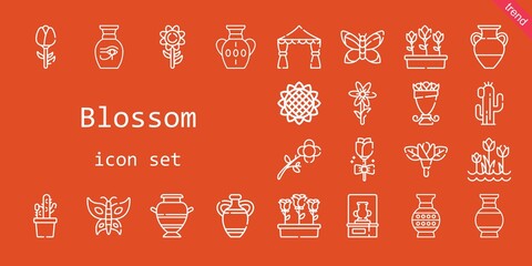 blossom icon set. line icon style. blossom related icons such as flowers, tulips, wedding arch, butterfly, cactus, bouquet, rose, vase, sunflower, flower