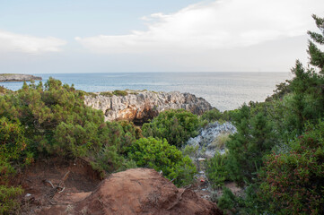 Some of the limestone outcrops with typical maquis along the Cilentan coastline, Salerno Italy.