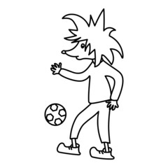 Hedgehog plays football on a white background. Hedgehog hitting the ball