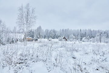 frame house in the forest in winter