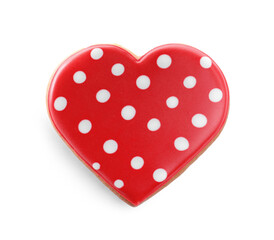Delicious heart shaped cookie isolated on white, top view. Valentine's Day