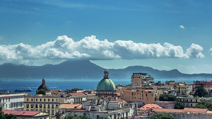 Napoli, panoramic view of the Basilica di Santa Maria degli Angeli a Pizzofalcone. Costiera...