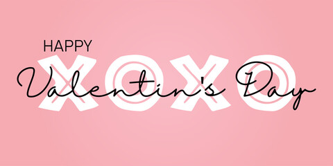 Happy Valentines Day. Modern design with calligraphy and text XoXo on pink background. Vector illustration for greeting card, banner, poster or flyer design, social media and fashion ads