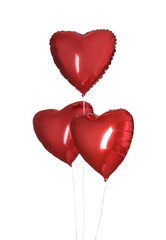 Fototapeta na wymiar Red heart shaped balloons isolated on white. Valentine's Day celebration