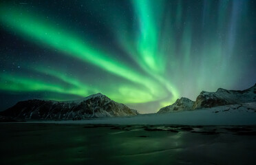 Aurora Borealis in winter on Lofoten