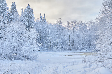 frozen river. snowy beautiful winter