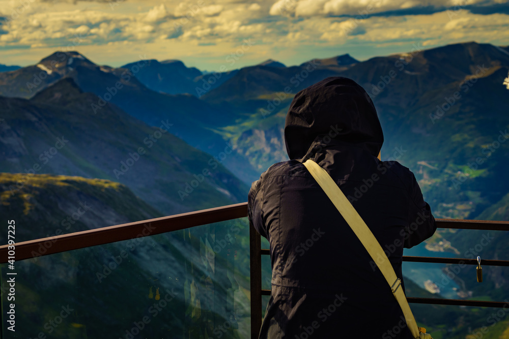 Poster tourist on dalsnibba platform, norway