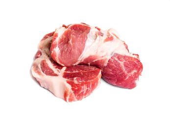 Raw piece of pork close-up isolated on a white background