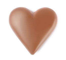 Beautiful heart shaped chocolate candy isolated on white, top view