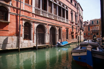 Fototapeta na wymiar Venice, Italy - September 2020: Cozy canals of Venice