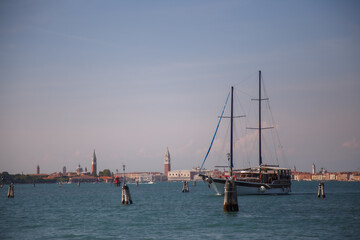 Venice, Italy - September 2020: Bay of Venice, view from the water to Venice