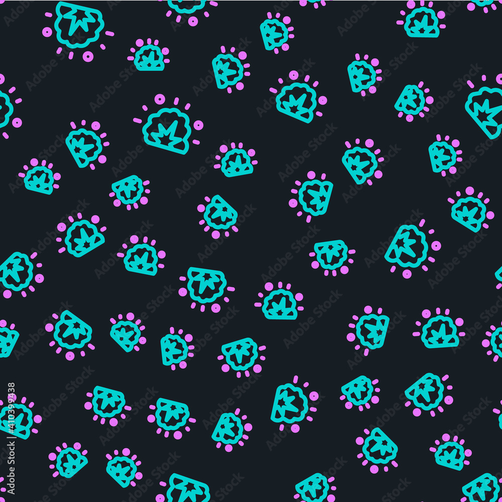 Poster line bomb explosion with shrapnel and fireball icon isolated seamless pattern on black background. v