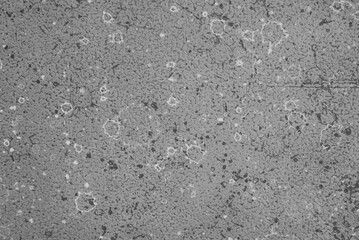 Gray loose acrylic paint texture with white and dark stains. Background, substrate.