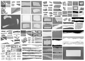 Collection of ripped paper isolated on white background with copy space for text