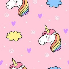 Never ending cute doodle pattern with lgbt rainbow, hearts, unicorn and clouds. Gay pride. Pride Month. Love, freedom, support, lgbtq+
