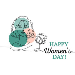 Continuous one line drawing silhouette of a woman face. Women's day concept. Abstract concept for a Happy Women's Day! Vector illustration isolated on the white background.