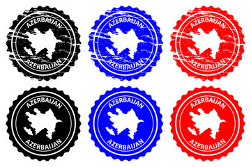 Obraz premium Azerbaijan - rubber stamp - vector, Azerbaijan map pattern - sticker - black, blue and red