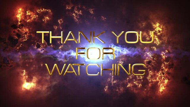 Thank You For Watching cinematic trailer loop with optical flares light and dramatic sky effect background. 4K 3D seamless loop science techno video cover. Thank you for watching epic trailer titles.