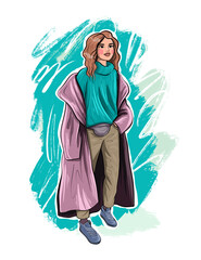 Hand drawn beautiful young woman. Fashion woman look. Sketch.Vector illustration EPS 10