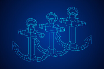 Nautical sea anchor for vessel ship. Wireframe low poly mesh vector illustration