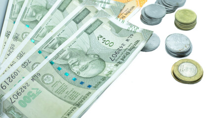 Fototapeta premium Indian Currency Rupee Notes and Coins