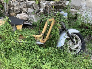 rusty motorcycle in the garden