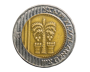 Israeli 10 Shekels coins isolated on white background