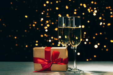 Champagne glasses of Valentine's lights