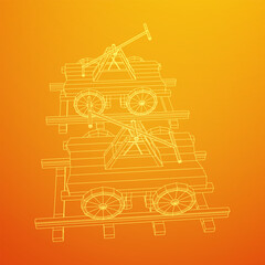 Handcar transportation. Draisine or rail vehicle. Wireframe low poly mesh vector illustration.