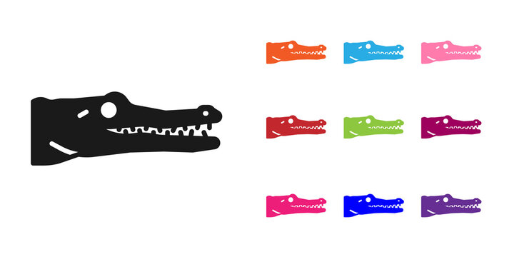 Black Crocodile icon isolated on white background. Animal symbol. Set icons colorful. Vector.