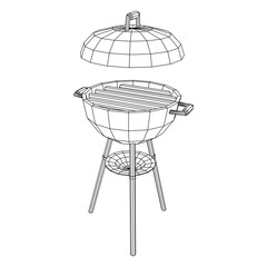 Round barbecue grill. Outdoor bbq party. Wireframe low poly mesh vector illustration