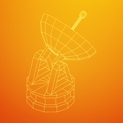 Radar. Directional radio antenna with satellite dish. Astronomy radio telescope . Wireframe low poly mesh vector illustration