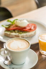 breakfast brunch coffee and juice ready to eat
