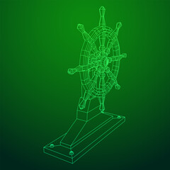 Ship steering wheel. Marine rudder. Wireframe low poly mesh vector illustration.