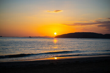 Sunset on  Ao Nang beach Krabi province Thailand