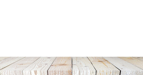 Isolated wooden shelf or floor texture on white background.