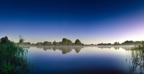 Morning serenity by the lake romance starry sky.