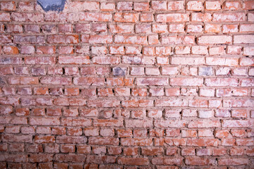 Old red brick wall in loft style. Empty brick background.