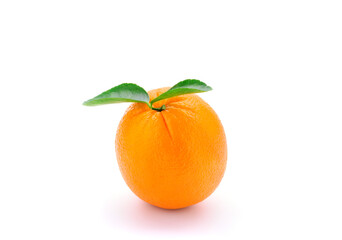 ripe orange with leaves on white background