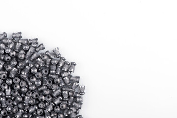 Air rifle lead pellets, ammo with metal container, box packaging isolated on white background