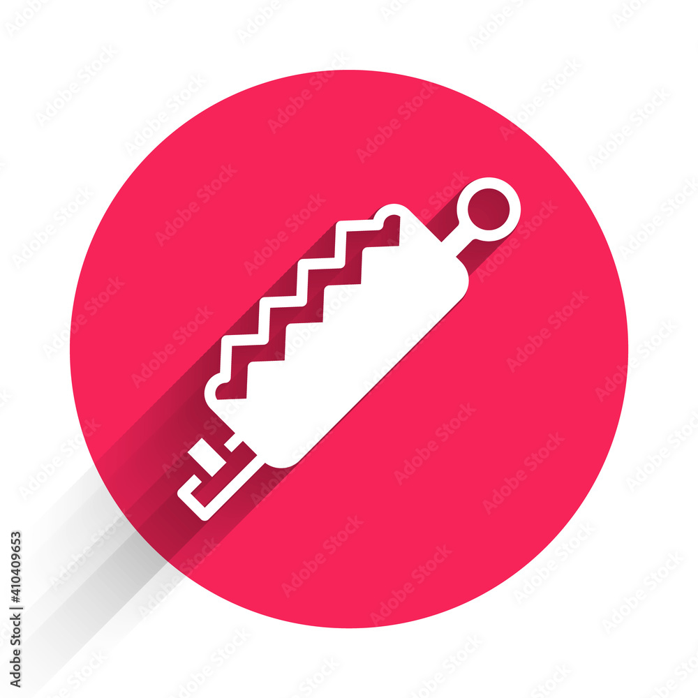 Poster white trap hunting icon isolated with long shadow. red circle button. vector.
