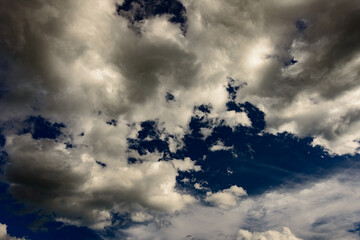 dark blue sky with black gray clouds clear and sharp as a background Fanealm und Wilder See in Suedtirol, Italy, Mountain with blue sky 