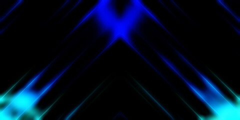 Abstract shining geometric lights background. Fractal symmetric graphic illustration. Intersecting glowing and shimmering bars.