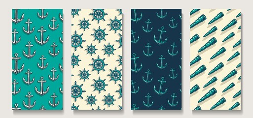 pattern, marine, nautical, navigate, navigation, seamless, set, spyglass, helm, anchor, optical, wallpaper, ride, surveillance, driving, direction, lens, vintage, journey, graphic, look, steer, eyesig © Casoalfonso